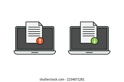 Laptop and document upload download icon vector design