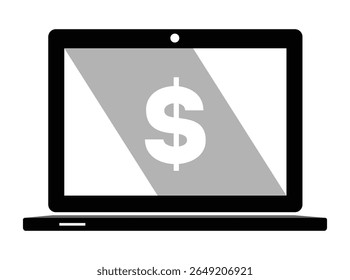 Laptop with Dollar sign icon, on transparent background, flat line design, vector illustration