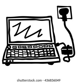 Laptop doodle icon with separated background layer