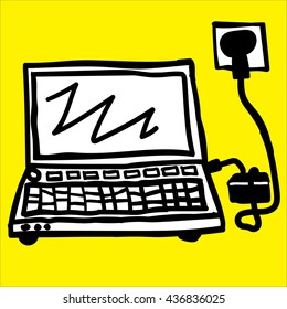 Laptop doodle icon with separated fill and background layers
