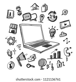 Laptop doodle infographic concept. Vector illustration