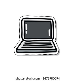 laptop doodle sticker icon, vector illustration