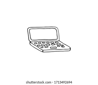 Laptop in doodle style on white background. Online education concept. Vector illustration. Graphic element.  Work at home.