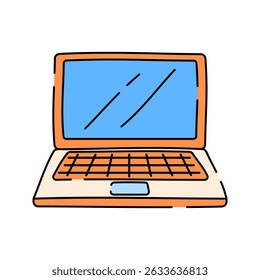 Laptop Doodle style, open laptop icon, ideal for computing visuals, digital workspace themes, and online learning graphics.