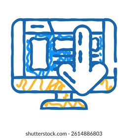 laptop down arrow download website doodle icon sketch vector. laptop down arrow download website sign. isolated symbol illustration