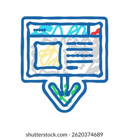laptop down arrow download website doodle icon sketch vector. laptop down arrow download website sign. isolated symbol illustration