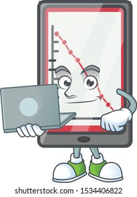 With laptop down chart vertical tablet character style.