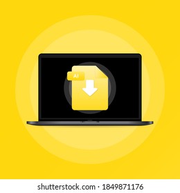 Laptop and download AI file icon. Document downloading concept. AI label and down arrow sign. Vector on isolated background. EPS 10