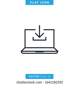 Laptop and Download Arrow Icon Vector Logo Design Template. Editable Stroke.