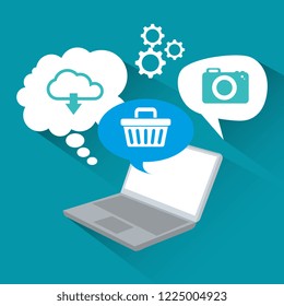 laptop with download and camera social apps