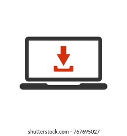 Laptop and download file icon. Vector illustration.