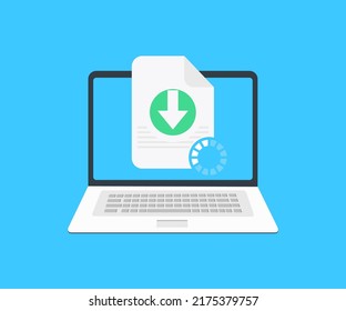 Diseño del logotipo de la laptop y el archivo de descarga. Concepto de descarga de documentos, descarga de flechas, diseño simple de vectores de iconos de descarga e ilustración.