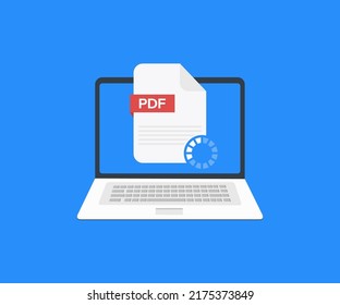 Laptop and download PDF file, Pdf document note icon logo design. Downloading concepts. Pdf notepad document business concept. vector design and illustration.