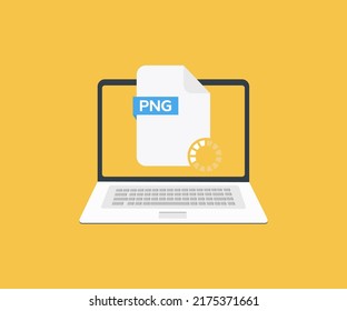 Laptop and download PNG file logo design. Document downloading concept, Arrow downloading, simple download icon vector design and illustration.