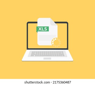 Laptop and download XLS file logo design. Download xls button, Excel Type vector design and illustration.