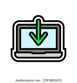 vectores de iconos de color del equipo de datos descargando el portátil. portátil que descarga el signo del equipo de datos. ilustración de símbolo aislado