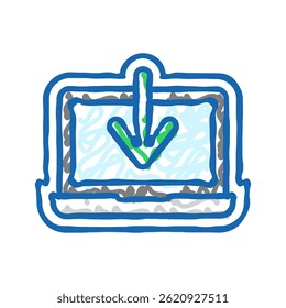 laptop downloading data computer doodle icon sketch vector. laptop downloading data computer sign. isolated symbol illustration