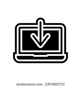 laptop downloading data computer glyph icon vector. laptop downloading data computer sign. isolated symbol illustration