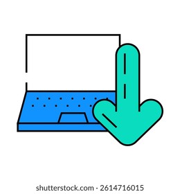 laptop downloading data computer line icon vector. laptop downloading data computer sign. isolated symbol illustration