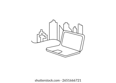 A laptop drawing in one line laptop art and vector illustration design
