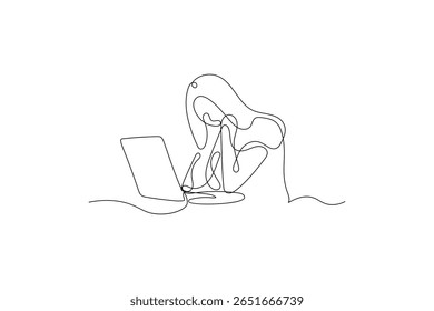 A laptop drawing in one line laptop art and vector illustration design
