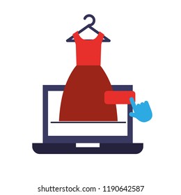 laptop dress clothes hand click online shopping
