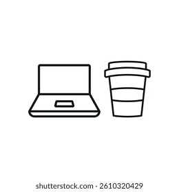 Laptop and drink set icon symbolizes work-life balance, digital lifestyle, and modern workspace vibes.