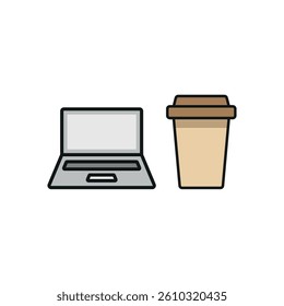 Laptop and drink set icon symbolizes work-life balance, digital lifestyle, and modern workspace vibes.