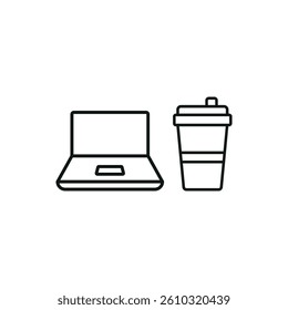 Laptop and drink set icon symbolizes work-life balance, digital lifestyle, and modern workspace vibes.