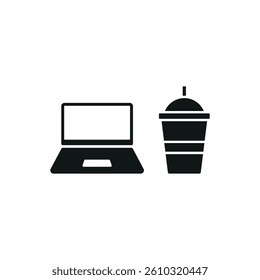 Laptop and drink set icon symbolizes work-life balance, digital lifestyle, and modern workspace vibes.