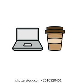 Laptop and drink set icon symbolizes work-life balance, digital lifestyle, and modern workspace vibes.