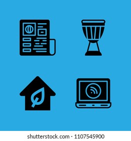 laptop, drum, eco house and newspaper icons vector in sample icon set for web and graphic design