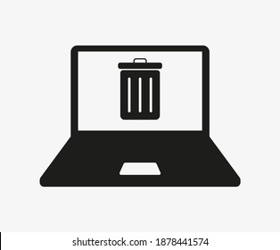 Portátil con icono vectorial de basurero aislado en fondo blanco. Eliminar archivos. Basura de computadora.