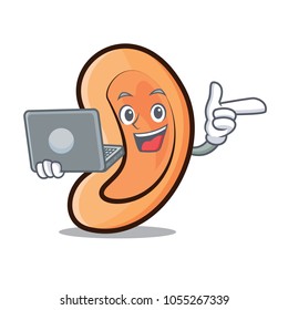 With laptop Ear character cartoon style
