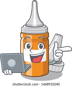 With laptop ear drops isolated in the cartoon