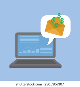 laptop with earning graphic information and email. Online business concept 