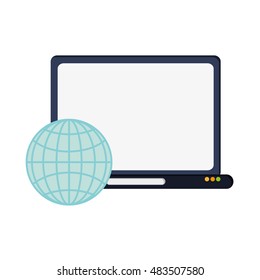 laptop and earth globe diagram  icon