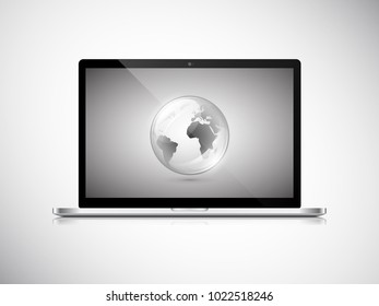 Portátil con globo terrestre en pantalla. 