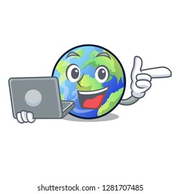 With laptop earth in the shape on character