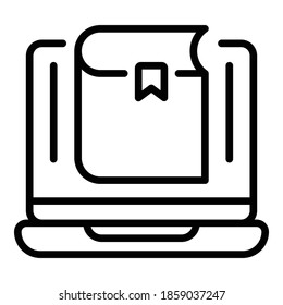 Laptop ebook icon. Outline laptop ebook vector icon for web design isolated on white background