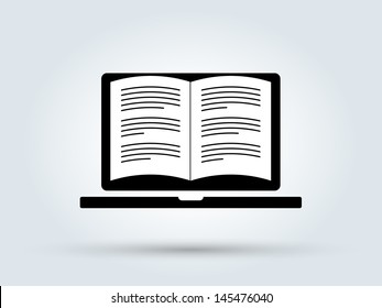 Laptop E-Book reader on white background. Vector illustration.