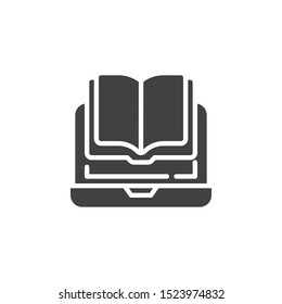 Laptop with e-book vector icon. Online reading filled flat sign for mobile concept and web design. E-learning glyph icon. Symbol, logo illustration. Vector graphics