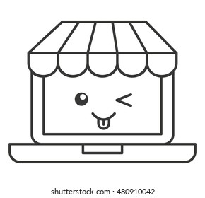 laptop ecommerce character kawaii vector illustration design