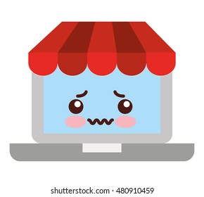 laptop ecommerce character kawaii vector illustration design
