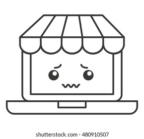 laptop ecommerce character kawaii vector illustration design
