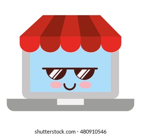 laptop ecommerce character kawaii vector illustration design