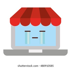 laptop ecommerce character kawaii vector illustration design