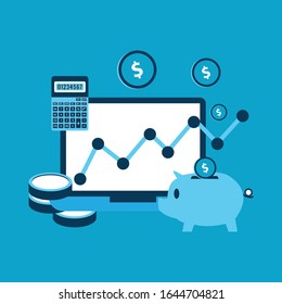 laptop and economic growing graph concept