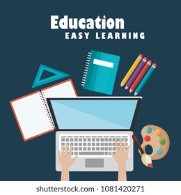 laptop with education easy e-learning icons