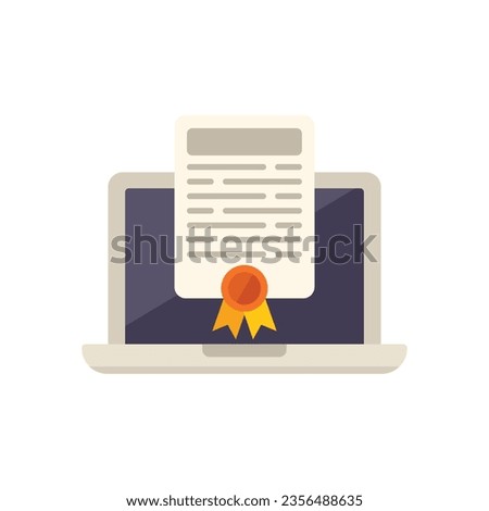 Laptop education icon flat vector. Online graduation. Distance class isolated